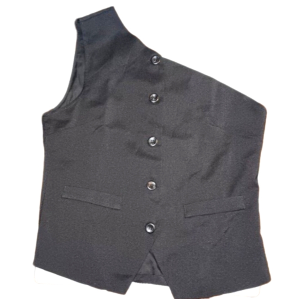 BLACK ONE SHOULDER BUTTON FRONT VEST L